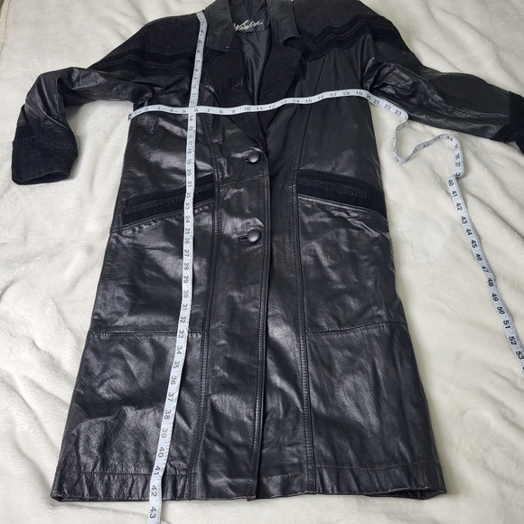 Winlet Long Leather Jacket. Black Paisley Size Small. - Picture 14 of 16